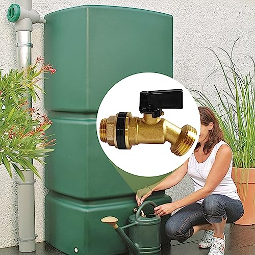 Uenede Brass Water Container Rain Barrel Faucets Spigot 3/4" G Male Thread Large Inlet to 3/4" GHT Male Thread Outlet with Quarter Turn Ball Valve Include Bulkhead Fitting and Washers 2PCS - Image 5