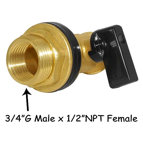 Uenede Brass Water Container Rain Barrel Faucets Spigot 3/4" G Male Thread Large Inlet to 3/4" GHT Male Thread Outlet with Quarter Turn Ball Valve Include Bulkhead Fitting and Washers 2PCS - Image 3