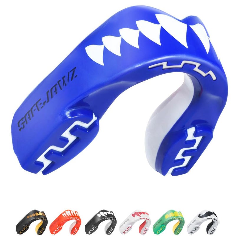 SafeJawz Sports Mouthguard, Dual Layer Premium Protection Mouth Guard with Case for Boxing, Basketball, Lacrosse, Football, Martial Arts, Hockey and All Contact Sports (Junior <11 Years, Shark) - Image 1