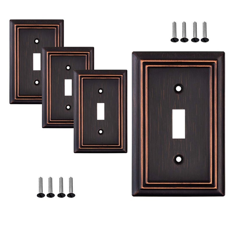 Sleeklighting Oil Rubbed Bronze Outlet Covers And Switch Plates-Decorative Wall Plate Light Switch Cover Beveled -Variety Of Styles: Decorator/Duplex/Toggle / & Combo-Size: 1 Gang Toggle (4Pack) - Image 1