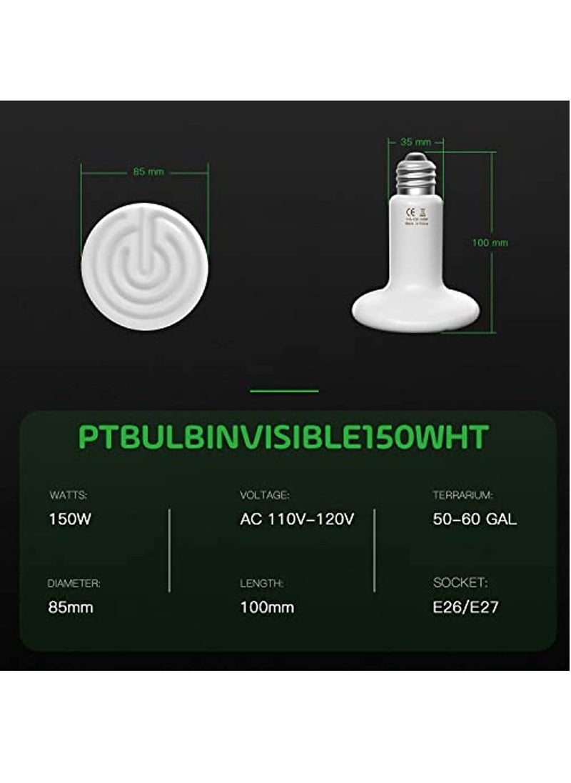 NIBEMINENT 2-Piece Reptile Ceramic Heating Bulb Non-Luminous Nursery Heater Suitable for Amphibian Pet Snake Turtle and Hatching Chicken, Harmless, white  - Image 3