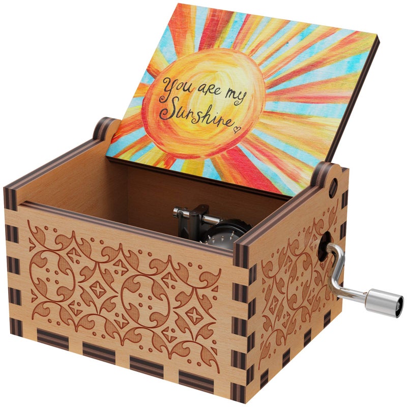 Huntmic You are My Sunshine Wood Music BoxesLaser Engraved Vintage Wooden Sunshine Musical Box Gifts for GirlfriendBoyfriendFamily FriendsOn BirthdayFestival Colorful 