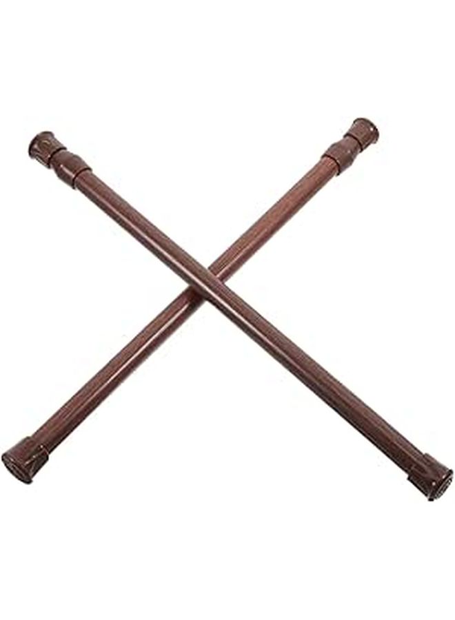 2Pcs Adjustable Tension Curtain Rods Wood Grain Finish 1.3cm Diameter For Bathroom Window Door - Image 1