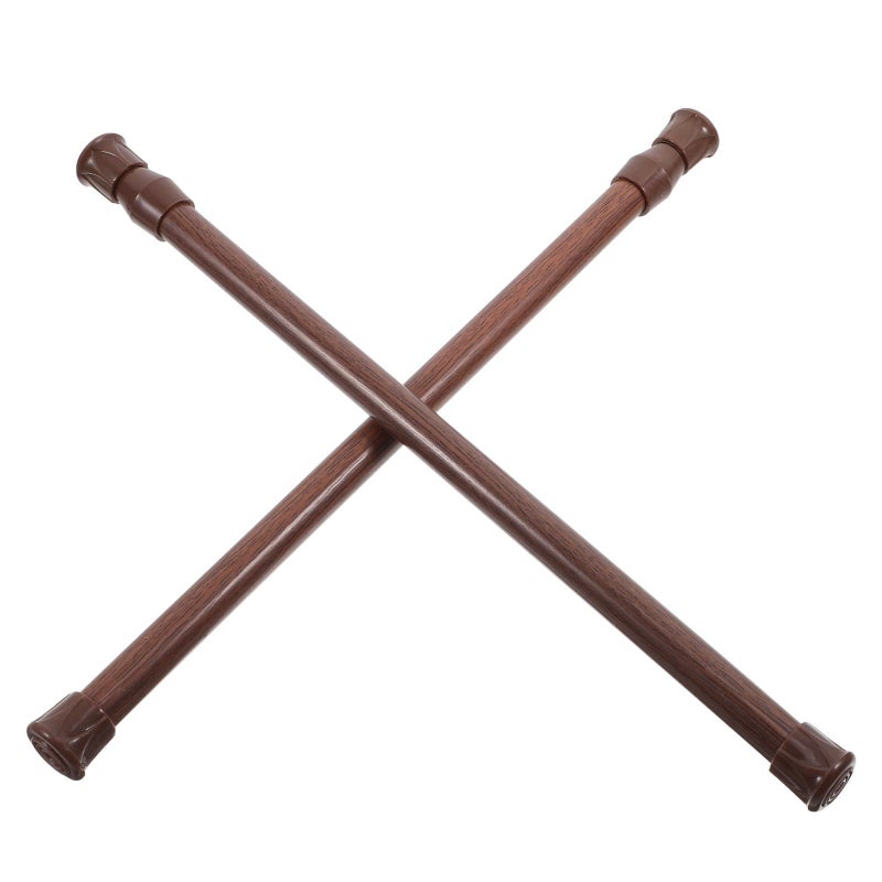 2Pcs Adjustable Tension Curtain Rods Wood Grain Finish 1.3cm Diameter For Bathroom Window Door - Image 2
