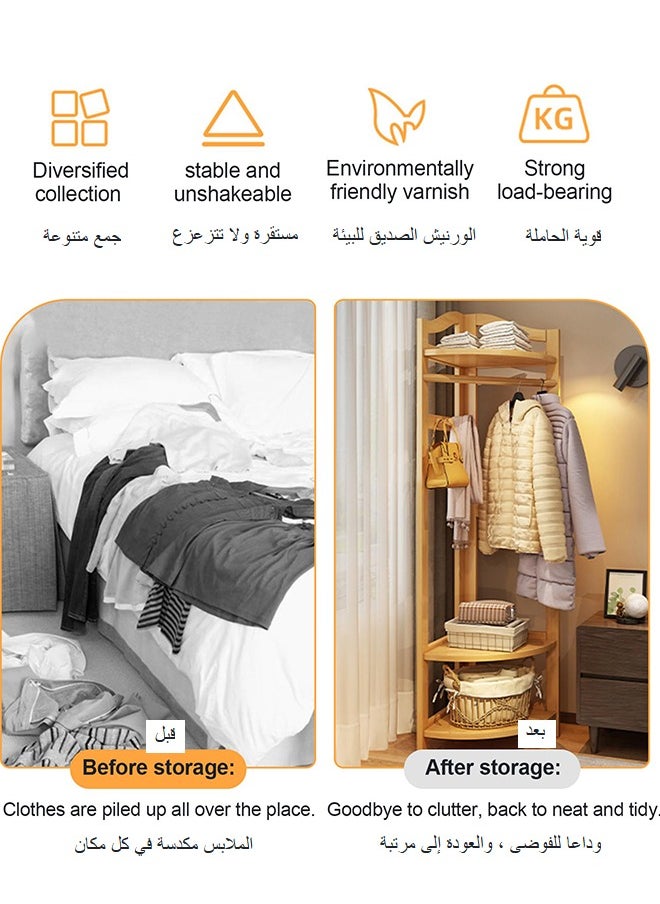 Golivn - Corner Coat Rack Multifunctional Coat Rack Bedroom Corner Coat Rack Thick Bamboo Simple Drying Racks - Image 1