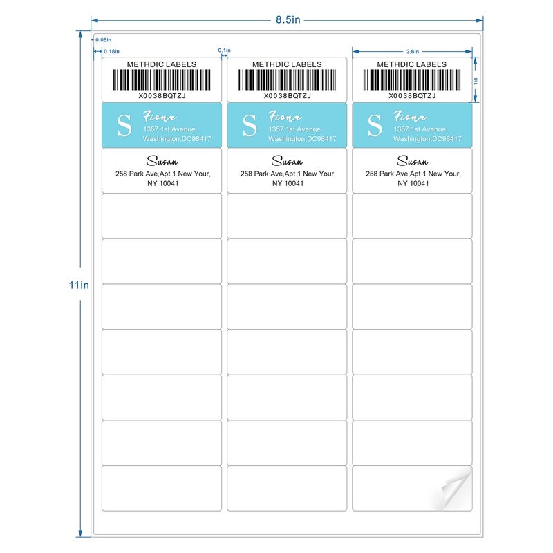 Methdic Address Labels 1" x 2-5/8" 900 Labels Sticker Paper for Laser/Ink Jet Printer Mailing Labels 8.5"Ã—11" White 30 per Sheet - Image 2