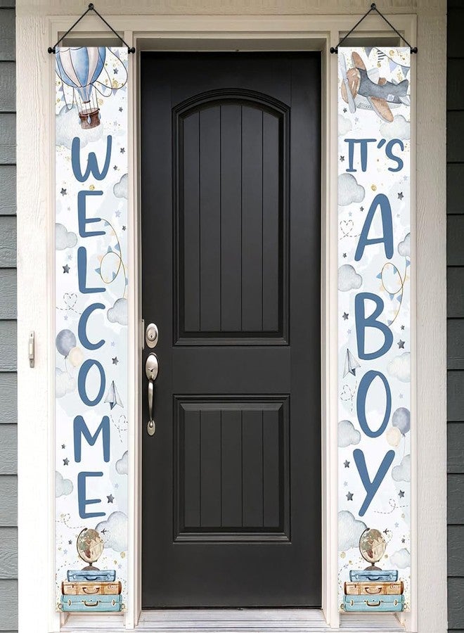 Ticuenicoa Adventure Theme Baby Shower Porch Sign Banner- 2pcs Blue Welcome & It’s a Boy Banners Gender Reveal Banner for Welcome Baby Party Photo Props for Indoor/Outdoor Use - Image 3