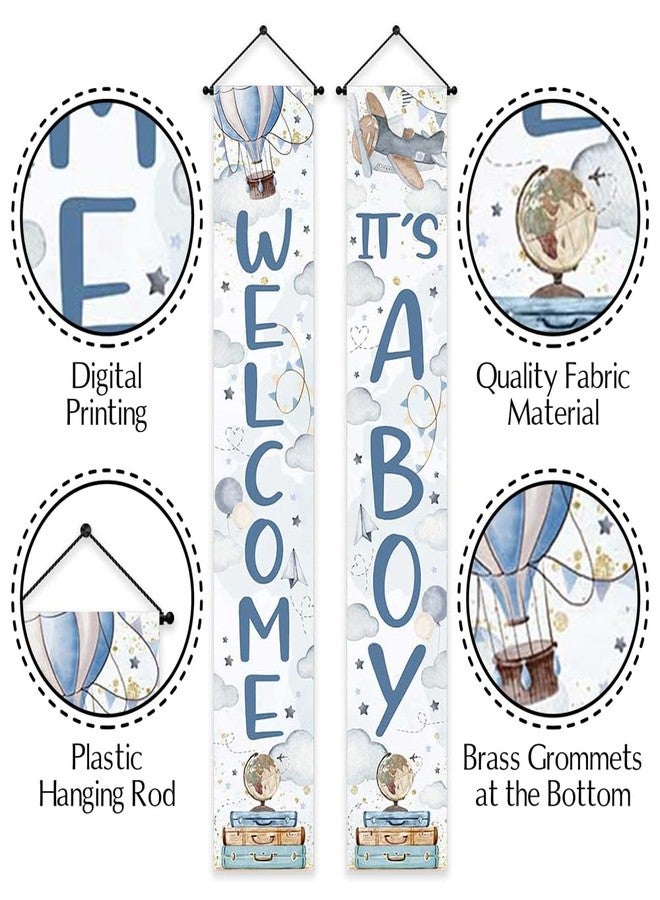 Ticuenicoa Adventure Theme Baby Shower Porch Sign Banner- 2pcs Blue Welcome & It’s a Boy Banners Gender Reveal Banner for Welcome Baby Party Photo Props for Indoor/Outdoor Use - Image 5