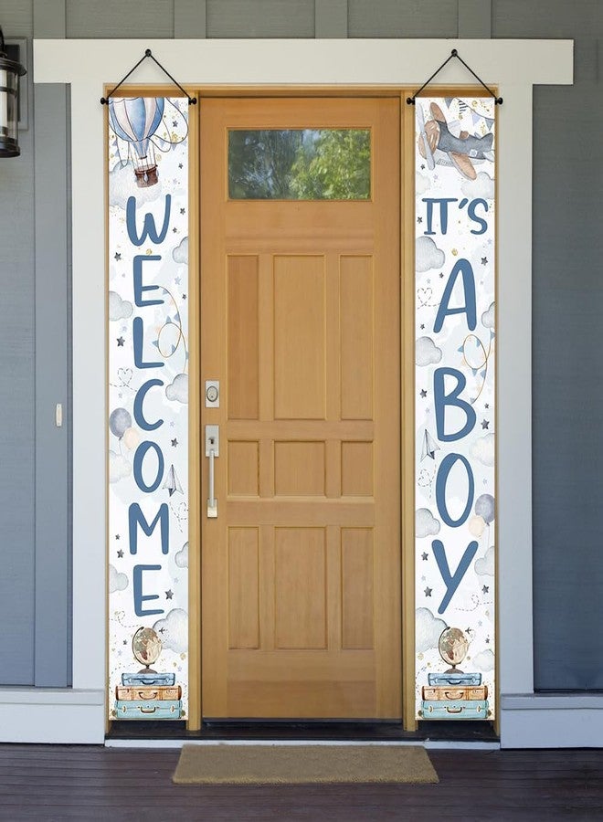 Ticuenicoa Adventure Theme Baby Shower Porch Sign Banner- 2pcs Blue Welcome & It’s a Boy Banners Gender Reveal Banner for Welcome Baby Party Photo Props for Indoor/Outdoor Use - Image 2