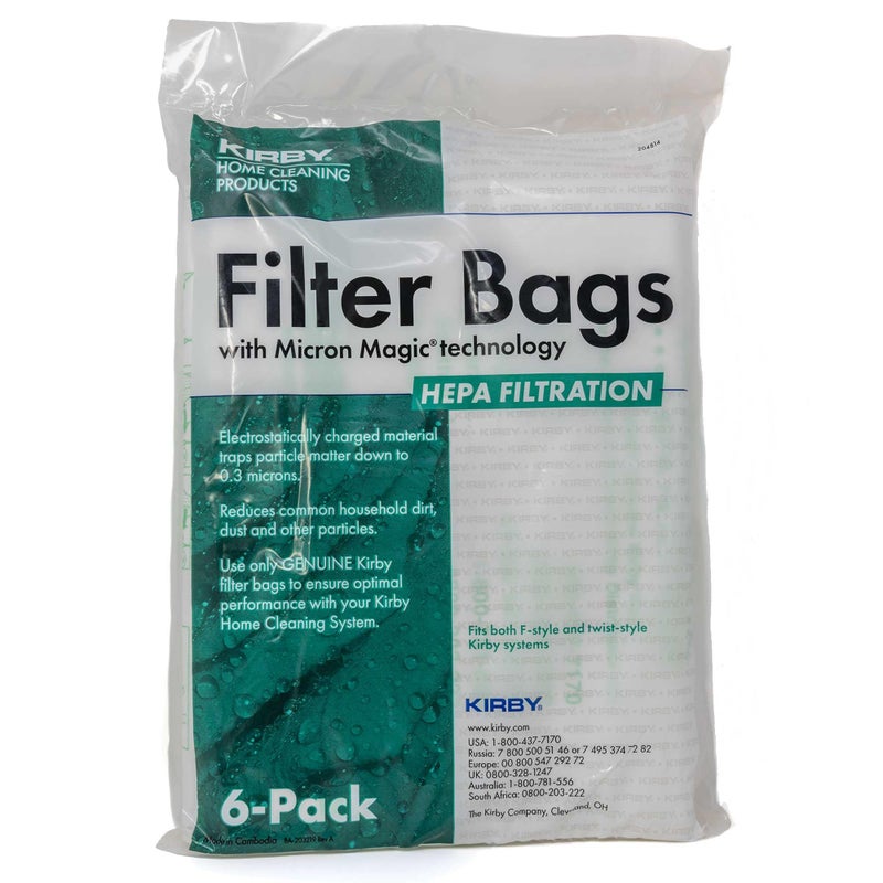Kirby Micron Magic Plus HEPA Filter Bags 6-Pack | Part #204814 | Compatible with F-Style & Twist-Style Vacuums - Image 1