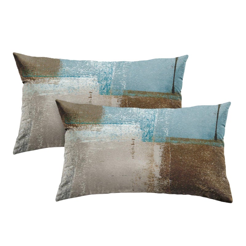 Britimes Throw Pillow Covers Modern Home Art Decor 12 x 20 Inches Set of 2 Pillow Cases Decorative Abstract Oil Painting Pillowcases for Bedroom Living Room Beige Blue