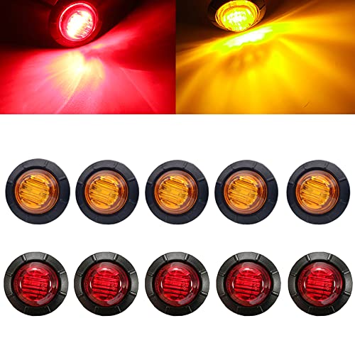 NBWDY أضواء ماركر LED دائرية 3/4 بوصة من NBWDY، مجموعة 10 قطع، أضواء ماركر جانبية أمامية وخلفية لسيارات الشاحنة، RV، السيارة، الحافلة، الفان، البيك أب، ATV، القارب، الكارافان (5 أحمر + 5 كهرماني) - Image 1