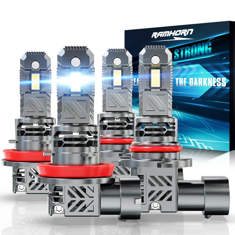 RAMHORN 9005 H11 Light Bulbs 500 Brightness Upgraded Design 6500K White PlugNPlay Fog Light Pack of 4