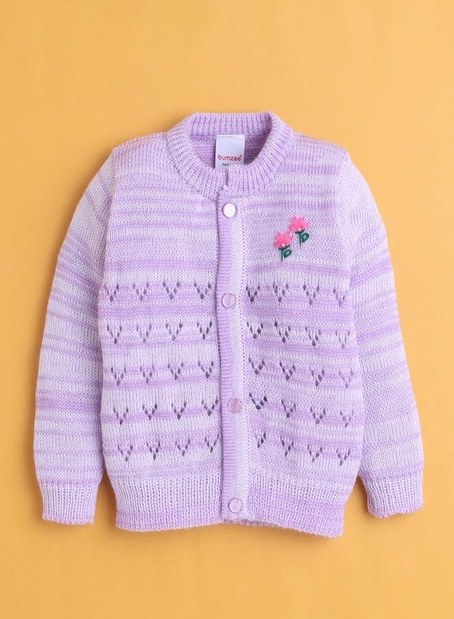 BUMZEE Baby Girls Acrylic Roundneck Sweater with Cap & Socks Lavender - 6-12 Months (Peb10830D-lvd) - Image 2