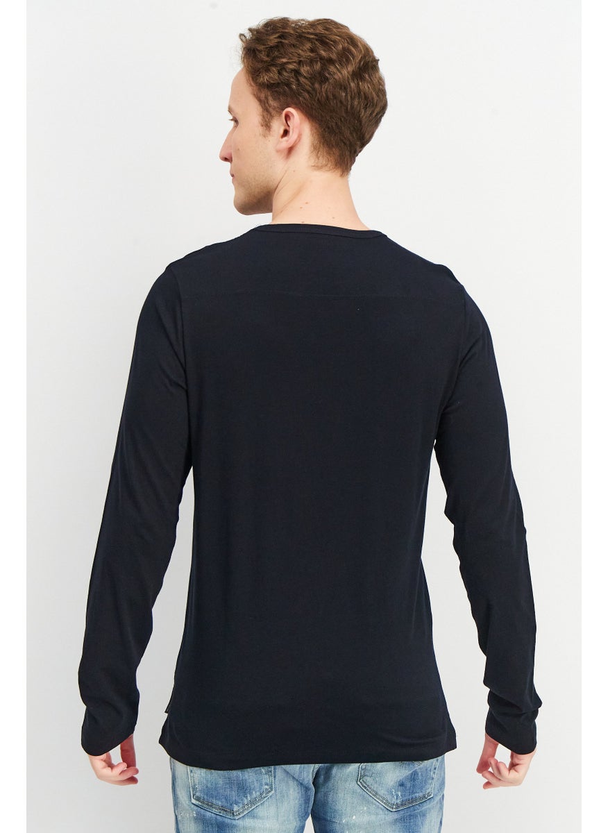 French Connection Men Round Neck Long Sleeve Plain T Shirt, Black  - Image 1