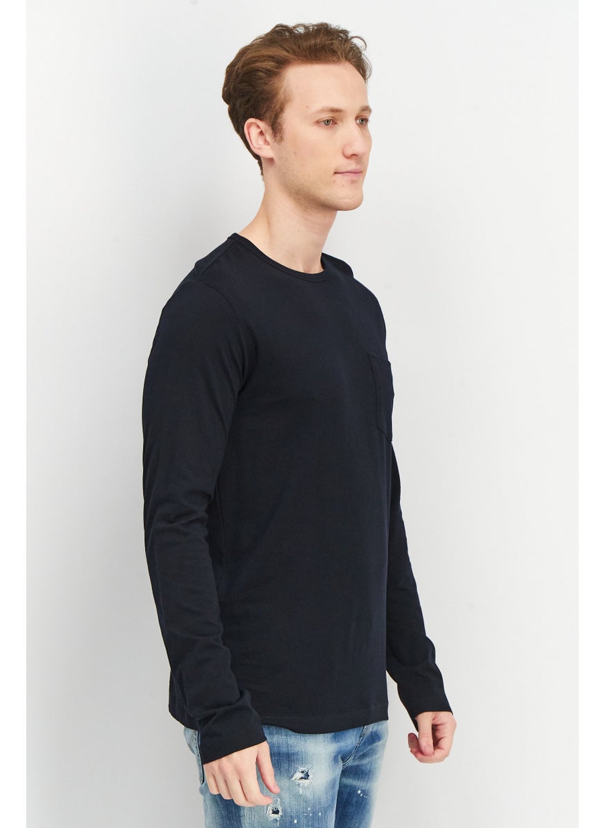 French Connection Men Round Neck Long Sleeve Plain T Shirt, Black  - Image 2