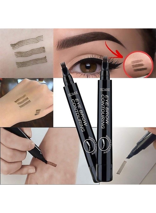 QUEMISS Eyebrow Pen Microblading Eyebrows 4 Points Eyebrow Pencil Creates Lasting Makeup Professional Natural Looking Eyebrows Cover Sparse Areas Daily Waterproof Eyebrow Pen (05Black) - Image 2