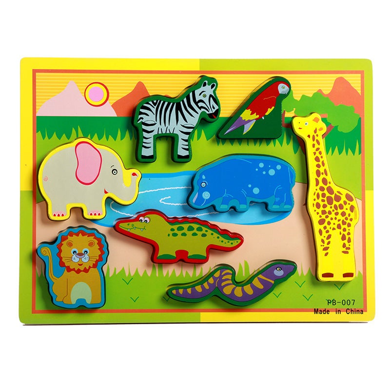 Wooden Three-Dimensional Jigsaw Puzzle Panel Animal Traffic Vegetable Fruit Hand-Scratch Board Baby Early Education Educational Toys - Image 3