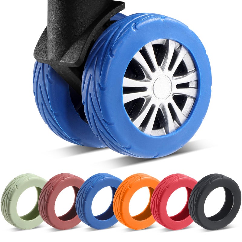 Wanzhuango 8 Pcs Upgrade Luggage Wheel Covers, Carry On Luggage Suitcases,Wear-Resistant, Anti-Noise, Silicone Wheel Protective Covers for 2-2.4" Spinner Wheel,Essential Travel Accessories (Blue) - Image 1