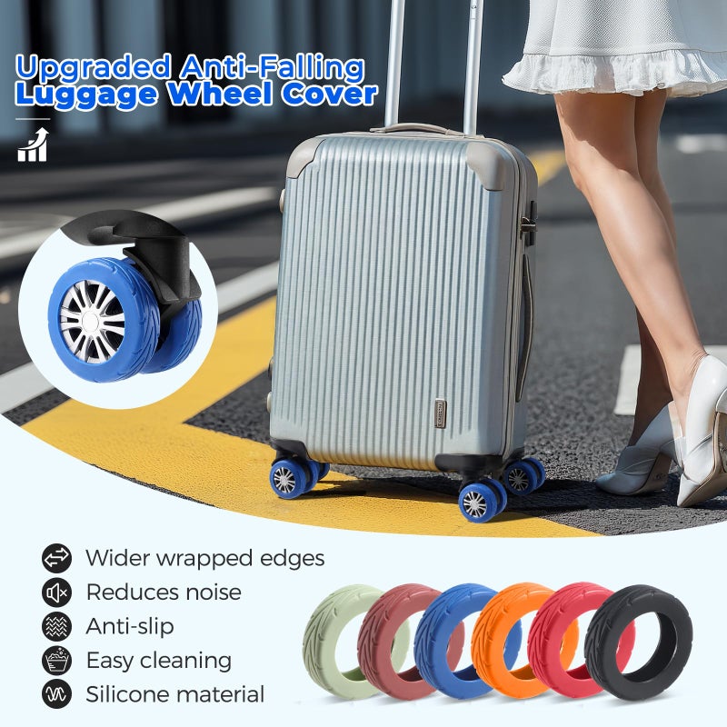 Wanzhuango 8 Pcs Upgrade Luggage Wheel Covers, Carry On Luggage Suitcases,Wear-Resistant, Anti-Noise, Silicone Wheel Protective Covers for 2-2.4" Spinner Wheel,Essential Travel Accessories (Blue) - Image 2