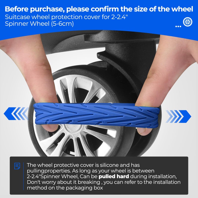 Wanzhuango 8 Pcs Upgrade Luggage Wheel Covers, Carry On Luggage Suitcases,Wear-Resistant, Anti-Noise, Silicone Wheel Protective Covers for 2-2.4" Spinner Wheel,Essential Travel Accessories (Blue) - Image 3