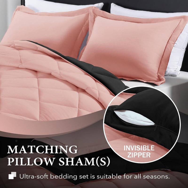 downluxe Queen Comforter Set - Pink and Black Queen Comforter, Soft Bedding Sets for All Seasons -3 Pieces - 1 Comforter (88"x92") and 2 Pillow Shams(20"x26") - Image 3