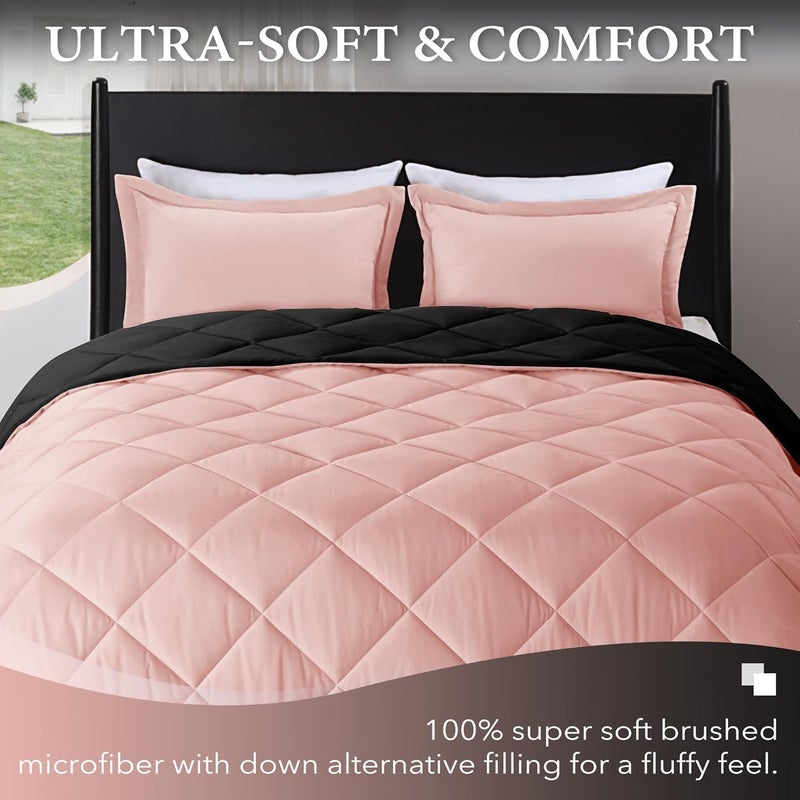 downluxe Queen Comforter Set - Pink and Black Queen Comforter, Soft Bedding Sets for All Seasons -3 Pieces - 1 Comforter (88"x92") and 2 Pillow Shams(20"x26") - Image 2