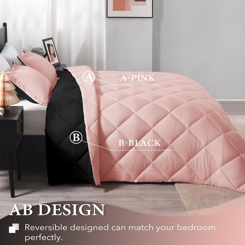 downluxe Queen Comforter Set - Pink and Black Queen Comforter, Soft Bedding Sets for All Seasons -3 Pieces - 1 Comforter (88"x92") and 2 Pillow Shams(20"x26") - Image 4
