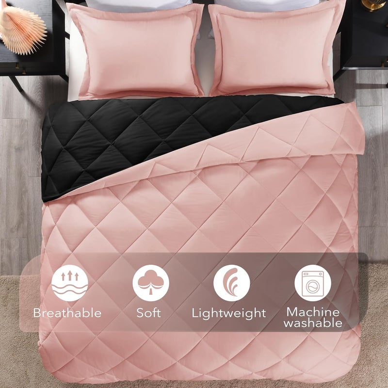 downluxe Queen Comforter Set - Pink and Black Queen Comforter, Soft Bedding Sets for All Seasons -3 Pieces - 1 Comforter (88"x92") and 2 Pillow Shams(20"x26") - Image 5