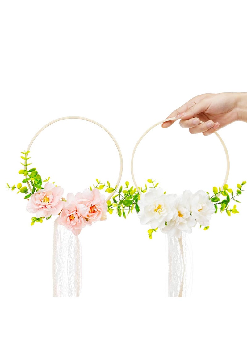 Y&D Wooden Floral Hoop Wreath Artificial Flower Hanging Wall Craft Rings for Making Wedding Decor and DIY Crafts - Image 1