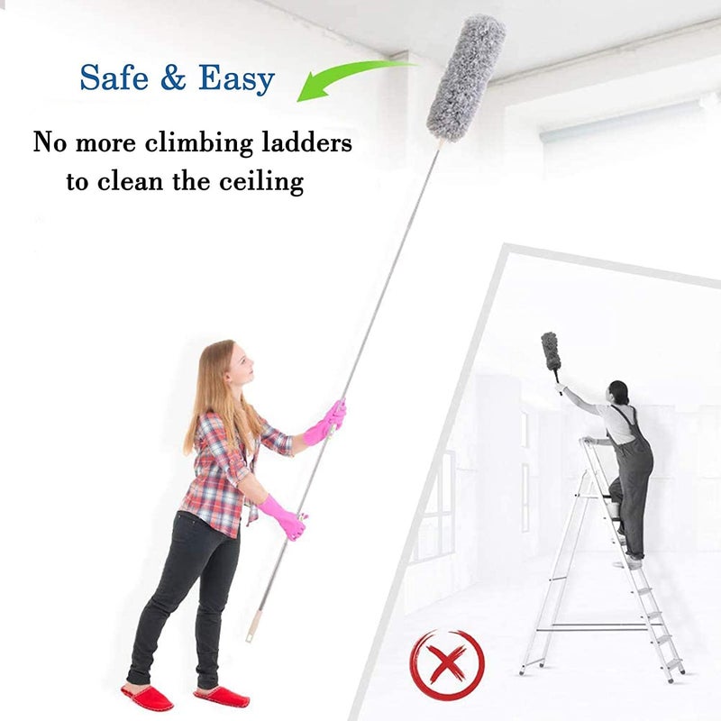 Ssanvi Fan Cleaning Mop Microfiber Duster with Extension Pole Stainless Steel Extra Long 100 inches with Bendable Head Duster for Cleaning High Ceiling Fan Interior Roof Gap Dust Wet or Dry Use - Image 3