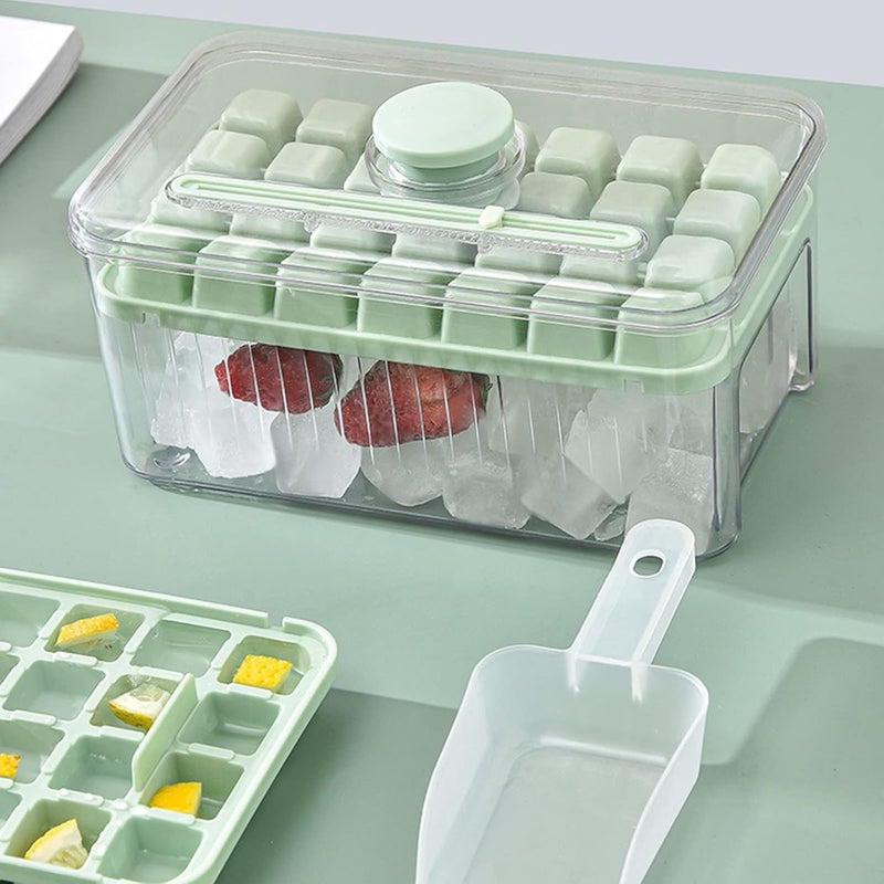klarako Ice Cube Trays, Ice Cube Tray With Lid and Bin, 28 Pcs Square Ice Cubes Molds with Ice Scklarako, Cube Tray with Lid and Bin, Easy Release & Save Space, BPA Free Ice Cube Storage Container Set (Green) - Image 5