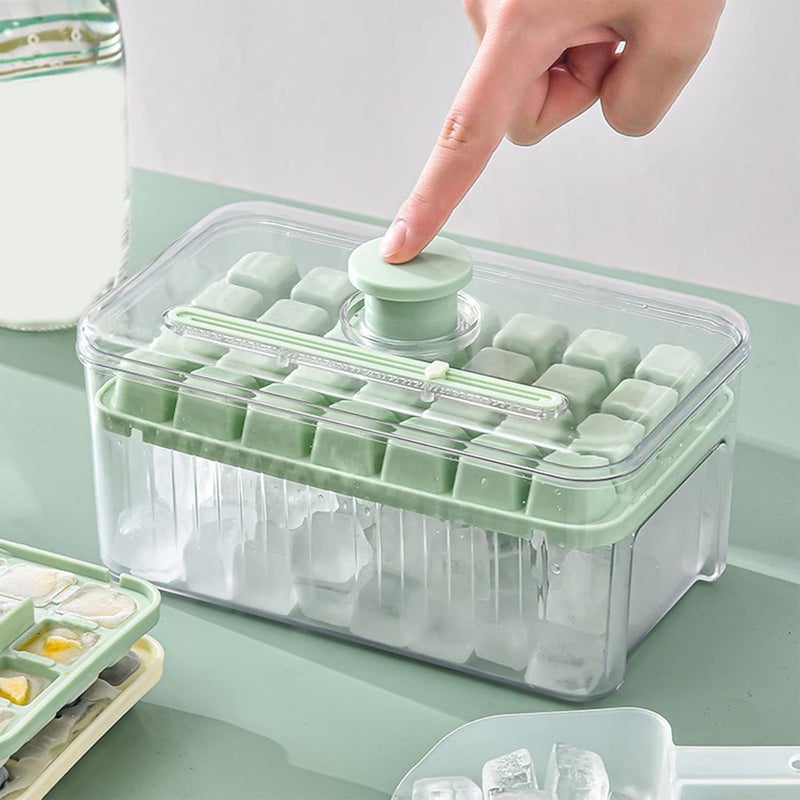 klarako Ice Cube Trays, Ice Cube Tray With Lid and Bin, 28 Pcs Square Ice Cubes Molds with Ice Scklarako, Cube Tray with Lid and Bin, Easy Release & Save Space, BPA Free Ice Cube Storage Container Set (Green) - Image 1