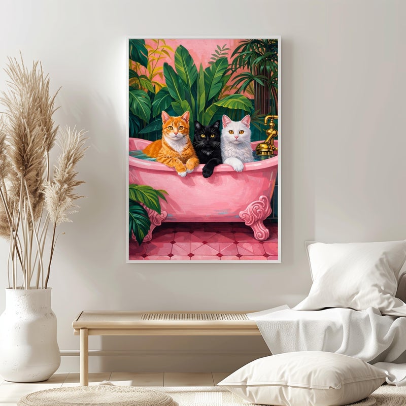 TNESSENTIAL Cats in Pink Bathtub Poster: Funny Cat Bathroom Decor, Whimsical Wall Art - Image 5