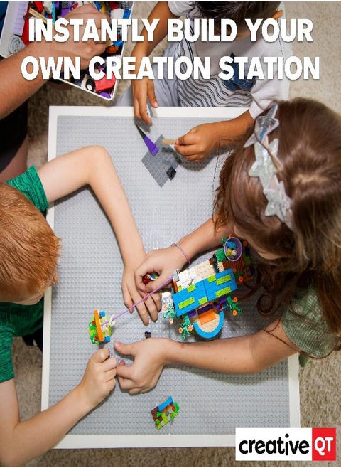 Creative QT MakerBase - Peel-and-Stick Building Blocks Baseplates 10”x10” for All Major Brands of Toy Building Sets, Sturdy Stacking Blocks Table Base, Building Bricks Play Table Top