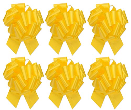 Golden Leaf Large Gift Wrap Pull Bows - 5" Wide, Big Pull Flower Bows for Gifts and Presents, Set of 6 (Yellow) - Image 5