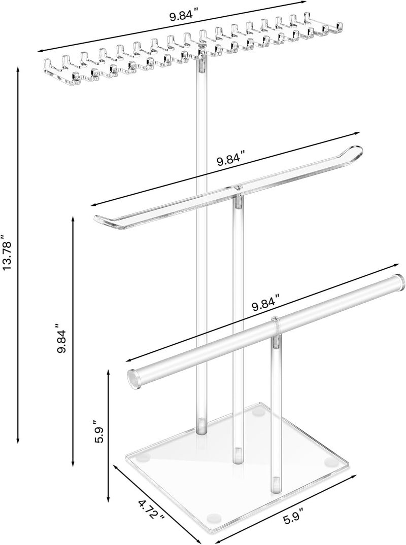 ARS 3-Tier Acrylic Jewelry Organizer Stand – Necklace, Bracelet, Ring, Earring, and Watch Display Rack – Durable Storage for Home Jewelry Organizer - Image 3