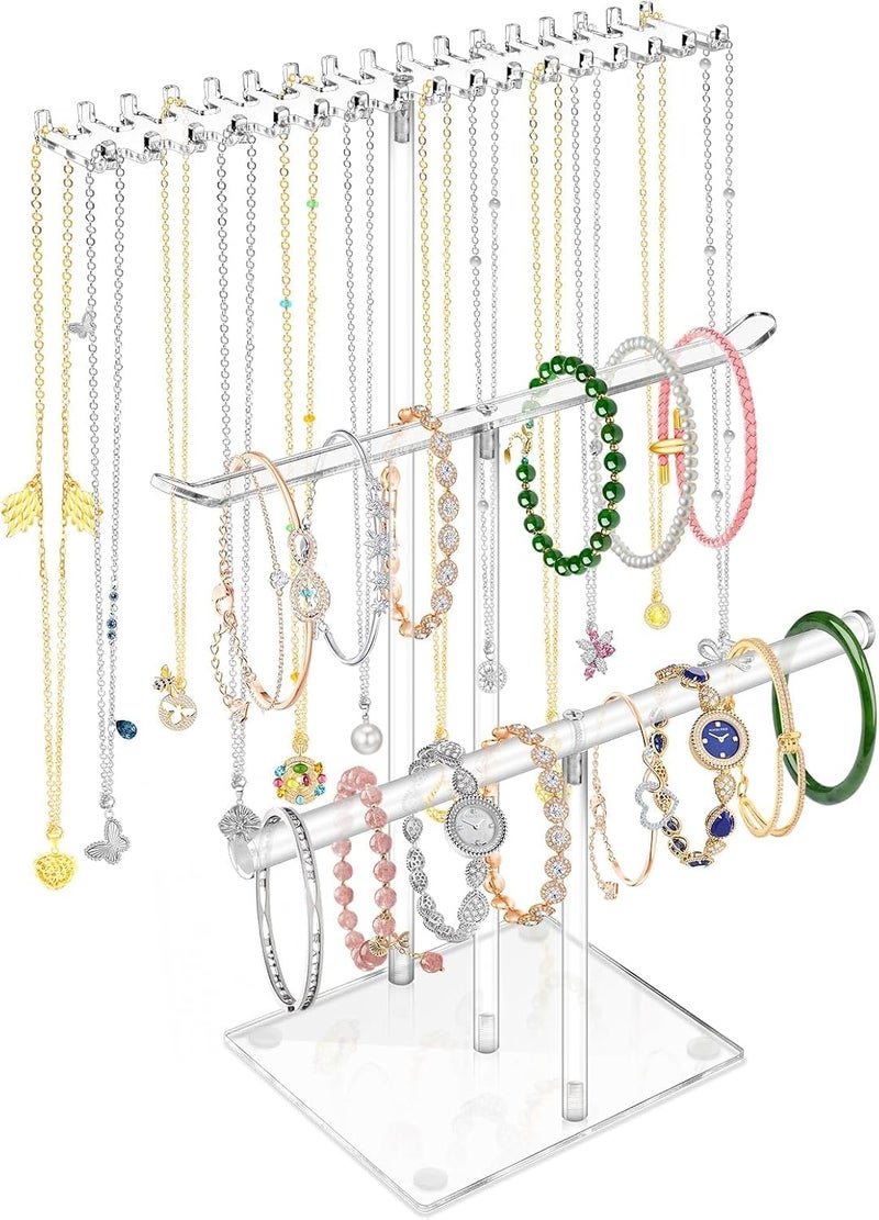 ARS 3-Tier Acrylic Jewelry Organizer Stand – Necklace, Bracelet, Ring, Earring, and Watch Display Rack – Durable Storage for Home Jewelry Organizer - Image 1