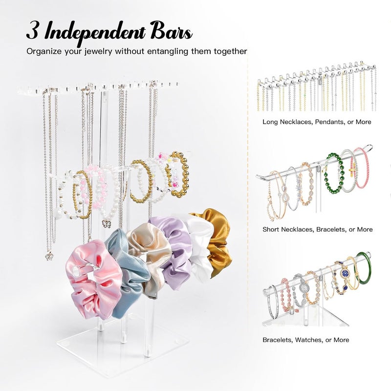 ARS 3-Tier Acrylic Jewelry Organizer Stand – Necklace, Bracelet, Ring, Earring, and Watch Display Rack – Durable Storage for Home Jewelry Organizer - Image 4