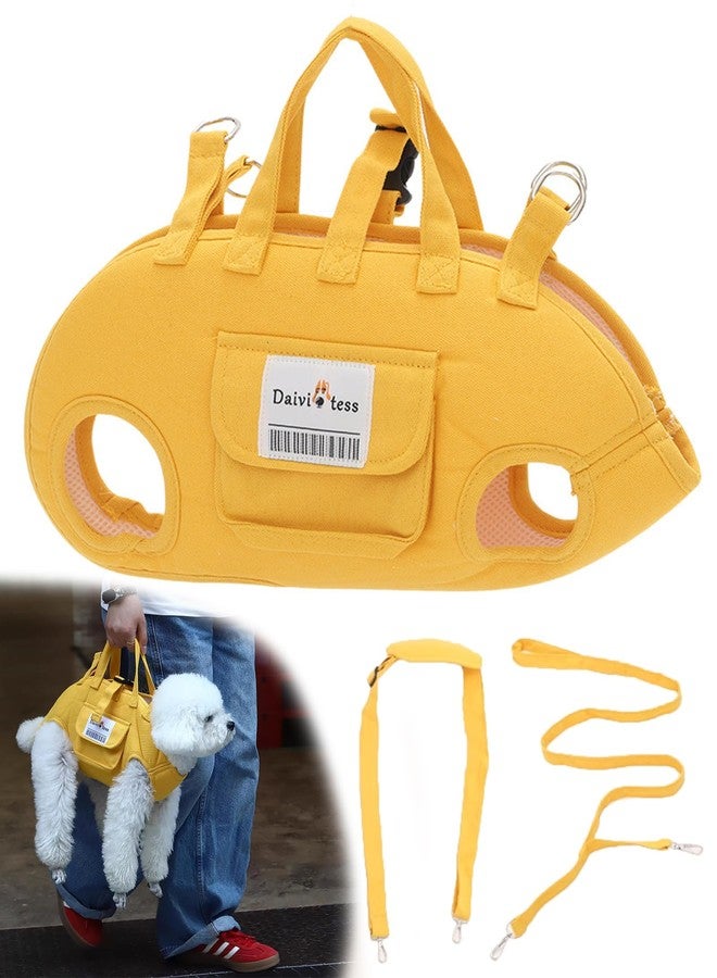 Petschee Dog Carry Sling for Small Dogs, Full Body Sling with Handle, Hands Free Shoulder Carrier for Senior Dogs Joint Injuries, Joint Injuries, Up and Down Stairs (Yellow,S, 5.5~8.8 lbs) - Image 1