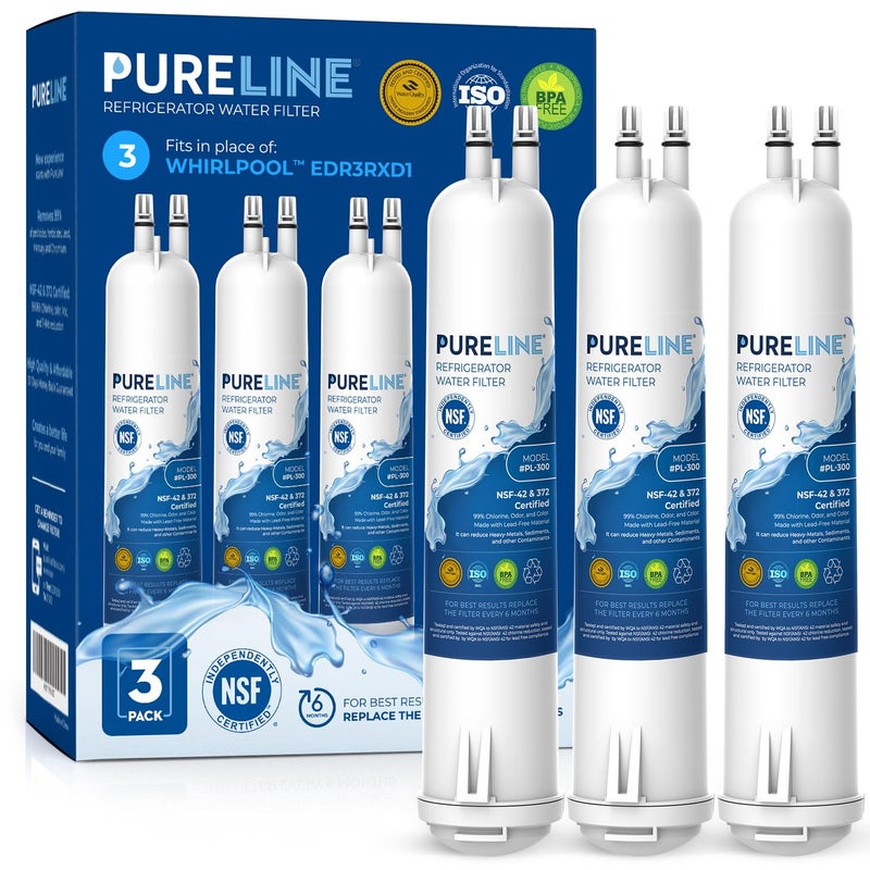 Pureline Replacement For Everydrop Filter 3  Edr3Rxd1  4396710  4396841 Water Filter  Kenmore 46-9083  46-9030 Refrigerator Water Filter (3 Pack) - Image 1