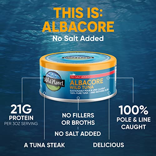 Wild Planet Wild Albacore Tuna, No Salt Added, Canned Tuna, Sustainably Wild-Caught, Non-GMO, Kosher 5 Ounce (Pack of 12), Packaging May Vary - Image 2