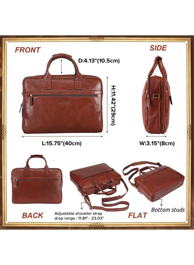 Banuce Vintage Slim Full Grains Italian Leather Briefcase for Men 14 inch Laptop Bags Business Work Bags Attache Case with Luggage Strap Brown - Image 5
