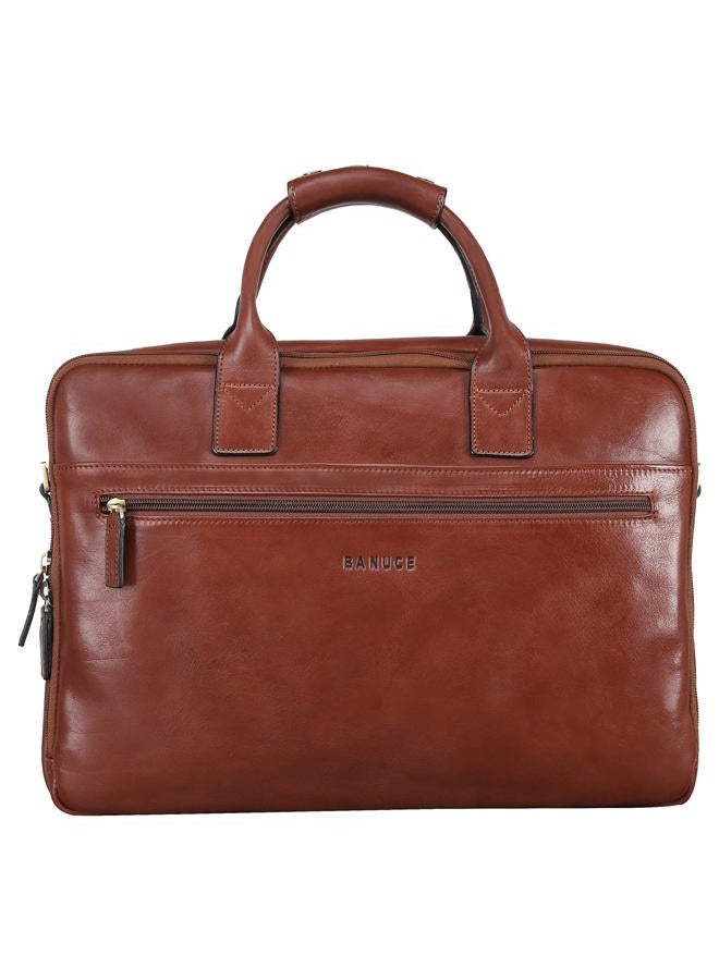 Banuce Vintage Slim Full Grains Italian Leather Briefcase for Men 14 inch Laptop Bags Business Work Bags Attache Case with Luggage Strap Brown - Image 1
