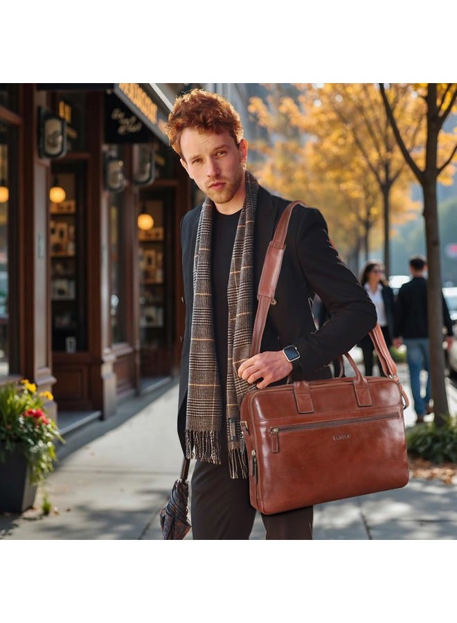 Banuce Vintage Slim Full Grains Italian Leather Briefcase for Men 14 inch Laptop Bags Business Work Bags Attache Case with Luggage Strap Brown - Image 3