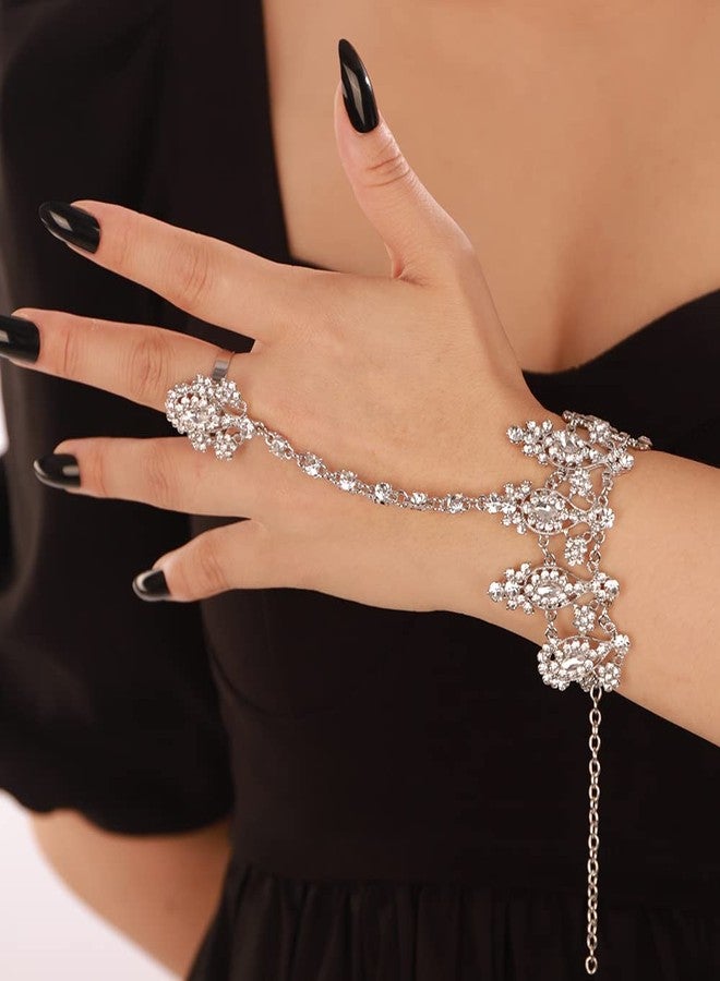 Rumtock Bling Rhinestones Beads Bracelet with Finger Ring Vintage Hand Chain for Wedding Brides Women Fashion - Image 2