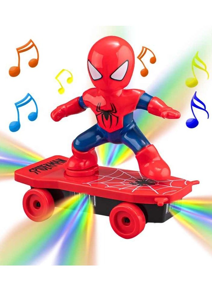Spider-Man Electric Toy Spider Stunt Skateboard 360 Degree Rotation Luminous Dancing Spider Toys Stunt Electric Skateboard Scooter, Spider Hero Stunt-Flip Rotating Skateboard Toys Scooter Toys 360 Rollover Skateboard for Kids  - Image 1