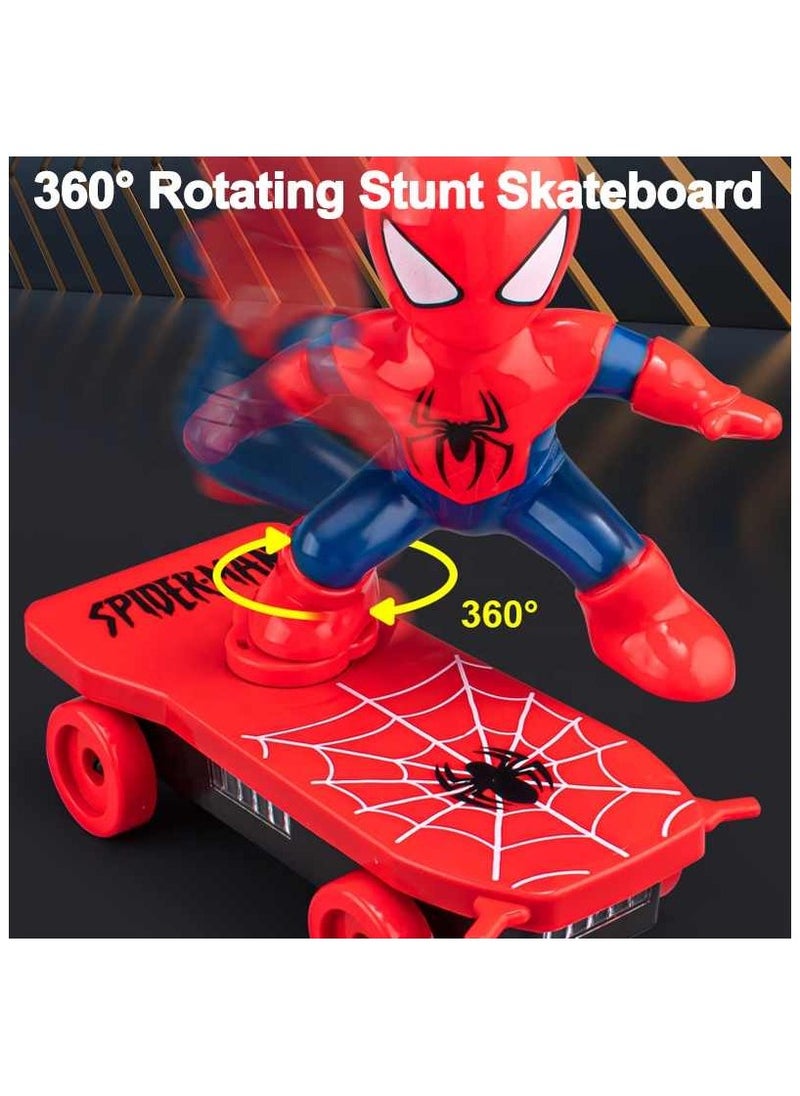 Spider-Man Electric Toy Spider Stunt Skateboard 360 Degree Rotation Luminous Dancing Spider Toys Stunt Electric Skateboard Scooter, Spider Hero Stunt-Flip Rotating Skateboard Toys Scooter Toys 360 Rollover Skateboard for Kids  - Image 2