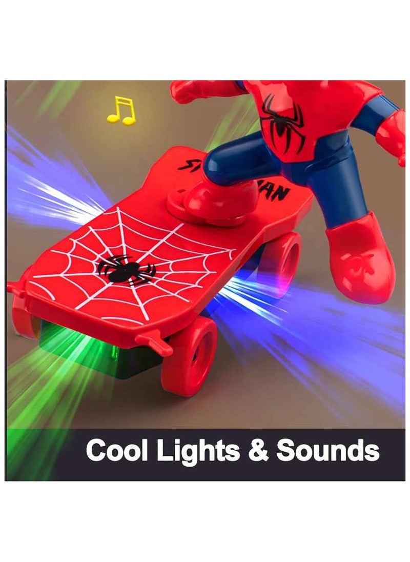 Spider-Man Electric Toy Spider Stunt Skateboard 360 Degree Rotation Luminous Dancing Spider Toys Stunt Electric Skateboard Scooter, Spider Hero Stunt-Flip Rotating Skateboard Toys Scooter Toys 360 Rollover Skateboard for Kids  - Image 3