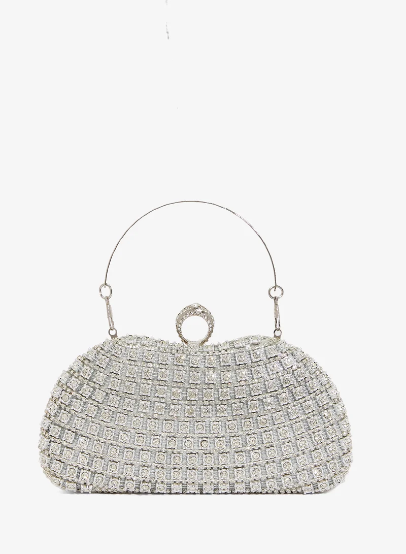 Khizana Silver Diamonte Rhinestone Detailed Embellished Clutch